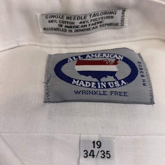 ALL AMERICAN MENS WRINKLE FREE LONG SLEEVE WHITE SHIRT 19 34/35 - Picture 11 of 12